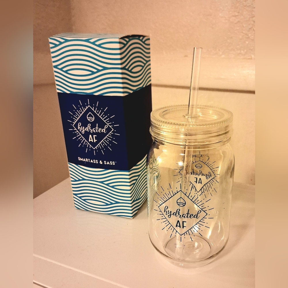 NIB Smartass & Sass "Hydrated AF" Mason Jar Tumbler - BPA Free